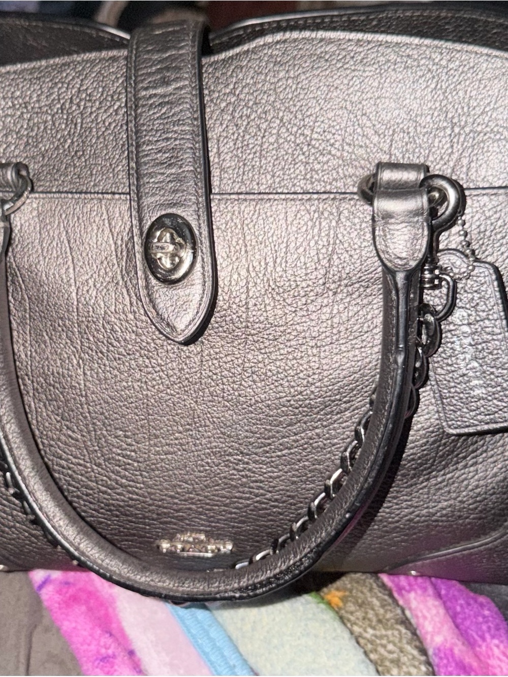 Coach Black Pebbled Leather Satchel with Turnlock